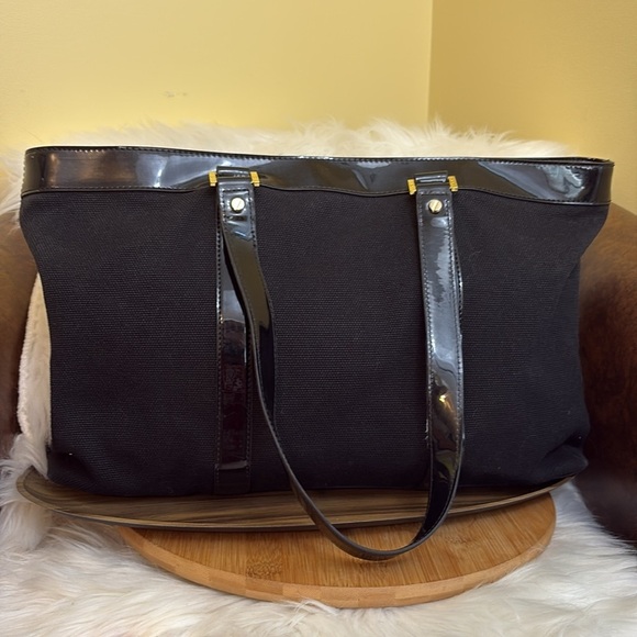Tory Burch | Black Gold Jane Canvas & Patent Leather Tote Shoulder Bag - Picture 17 of 17
